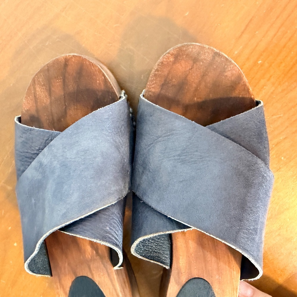 Free People Clog Sandals Womens 39 Purple Leather Studded Wood Platform - Picture 5 of 11